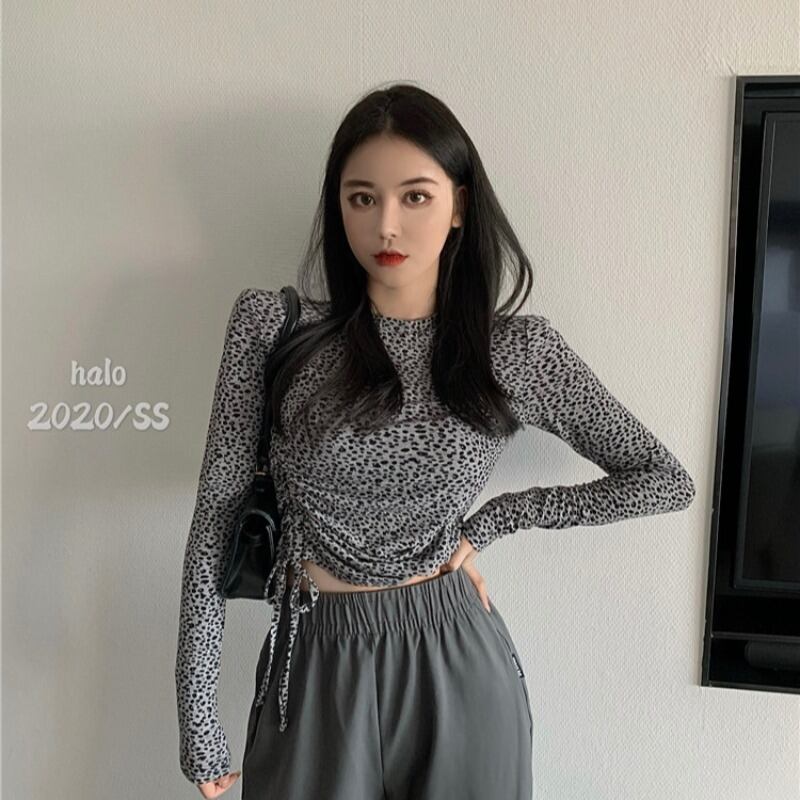 ヒョウ柄ボトミングシャツトップレディース2020年秋新作センスニッチ半袖長袖Tシャツイントレンド ブラックストロベリース83890146681