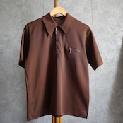 70s brown summer knit polo with zip pocket