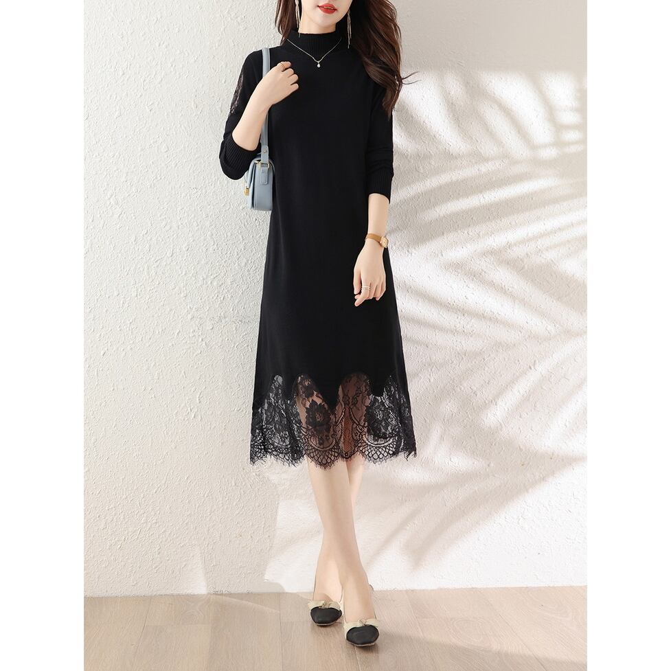 sheer lace knit onepiece /l0966