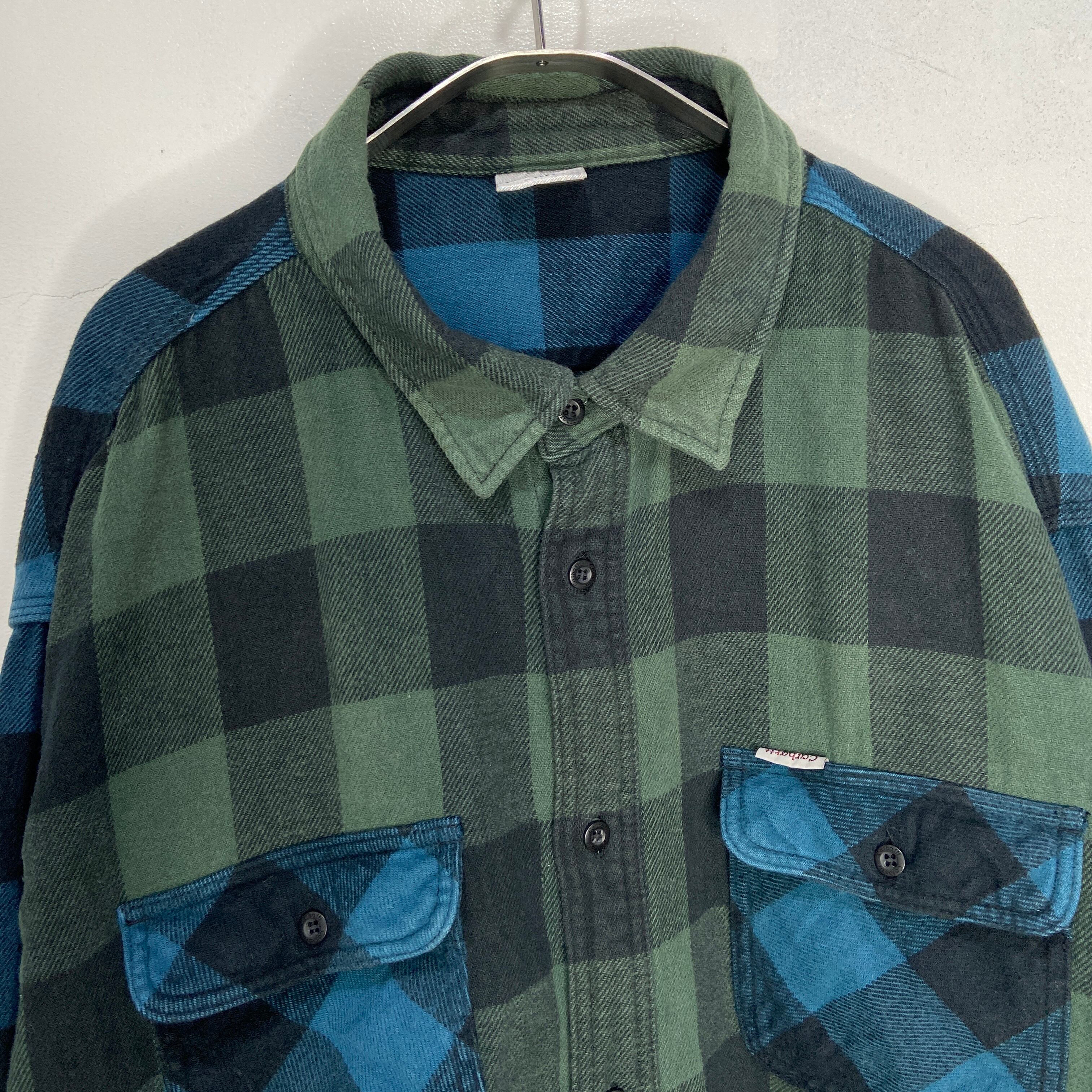 Carhartt クレイジーパターンコットンネルシャツ グリーン ブルー 3XL