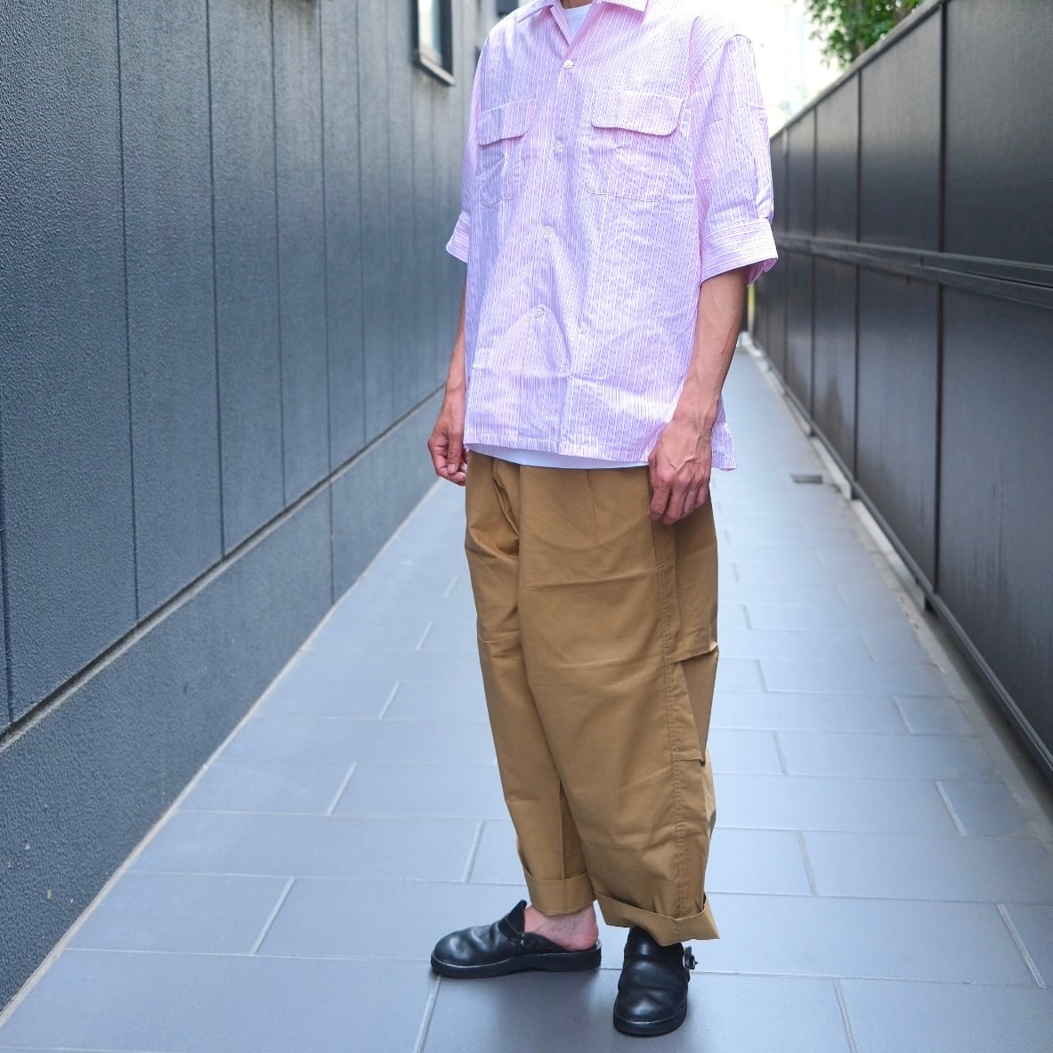 Sans limite(サンリミット)/ボックス大開襟五分袖ブロード-pink stripe