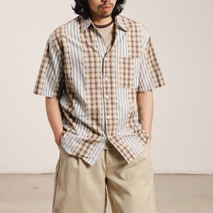 パネルミックス・ストライプ チェックシャツ A2160