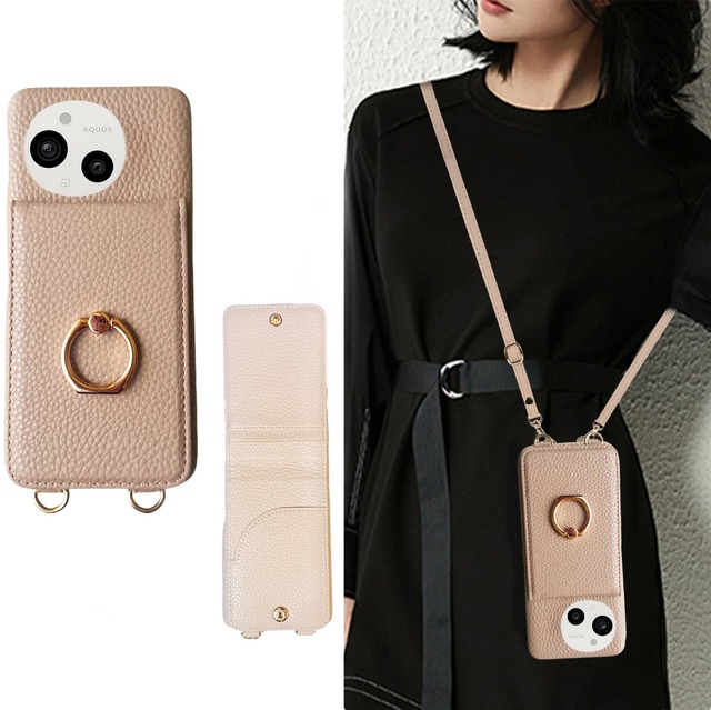 for aquos sense9 用 ケース ショルダー 可愛い ストラップ 薄型 かわいい アクオスセンス9 用 カバー 携帯 背面手帳型 斜めかけ 肩掛け 首掛け 紐付き 韓国 軽量 カード収納 ショルダーケース おしゃれ 2way (杏色)