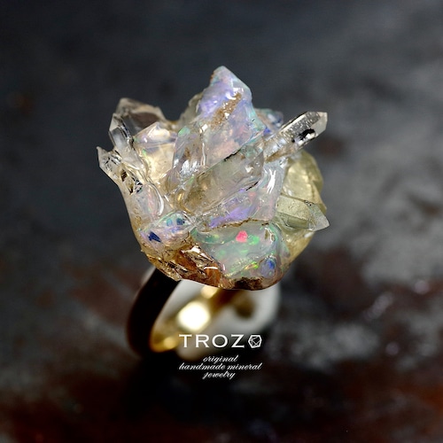 Integration Ring オパール × 水晶 鉱物原石 フリーサイズ リング 【一点もの Silent Crystal Collection】 天然石 アクセサリー