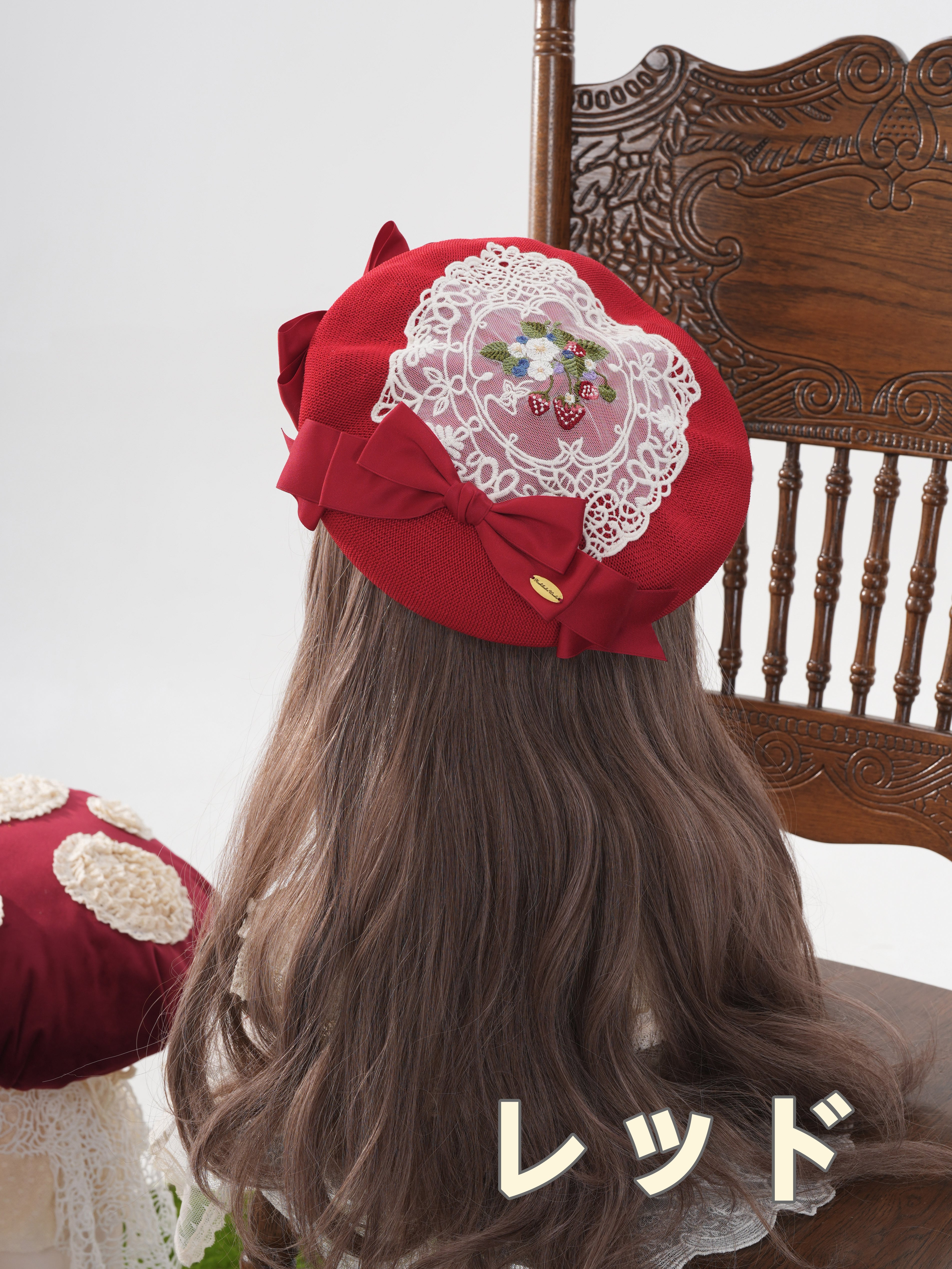 ストロベリー・リボンブーケ いちご刺繍ベレー | HoshibakoWorks
