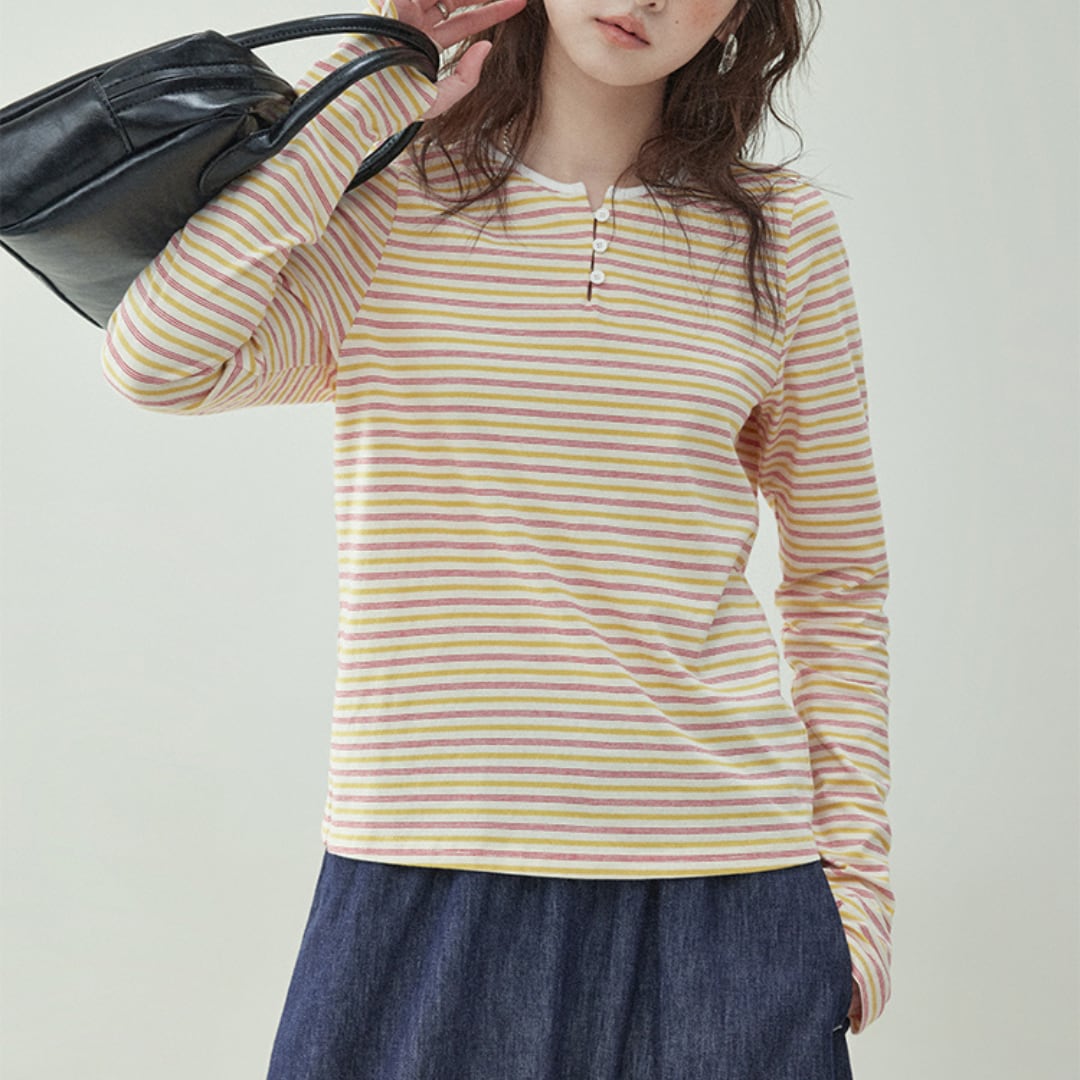 striped round neck long sleeved t shirt