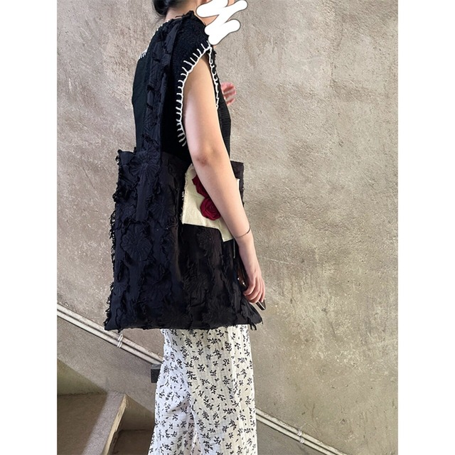 PourToi黒レースの薔薇ショルダーバッグ