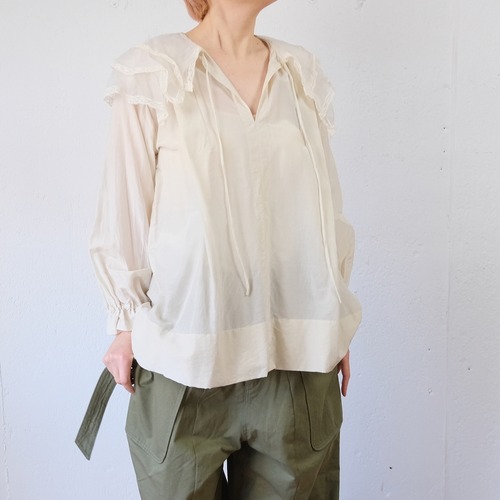 TOWAVASE(トワヴァーズ）Leavers blouse シルクコットン 3重衿ブラウス/ ivory