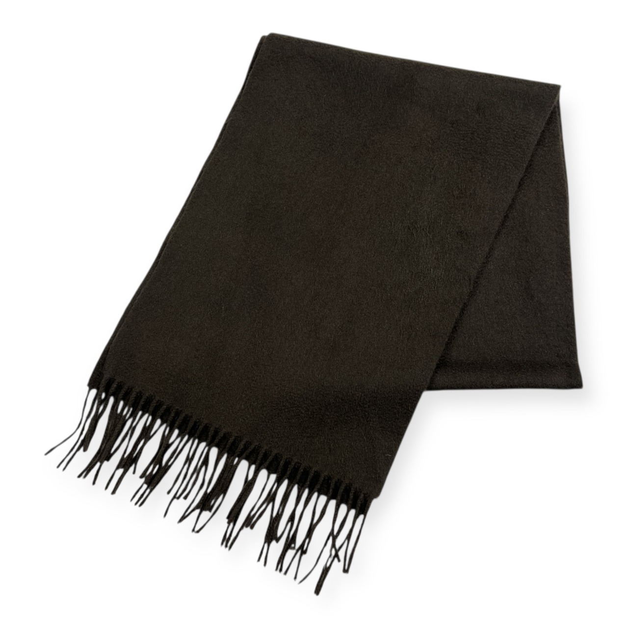 Brooks Brothers ブルックスブラザーズ ピュア カシミヤ100% フリンジ マフラー /スコットランド製/ダークカーキブラウン系