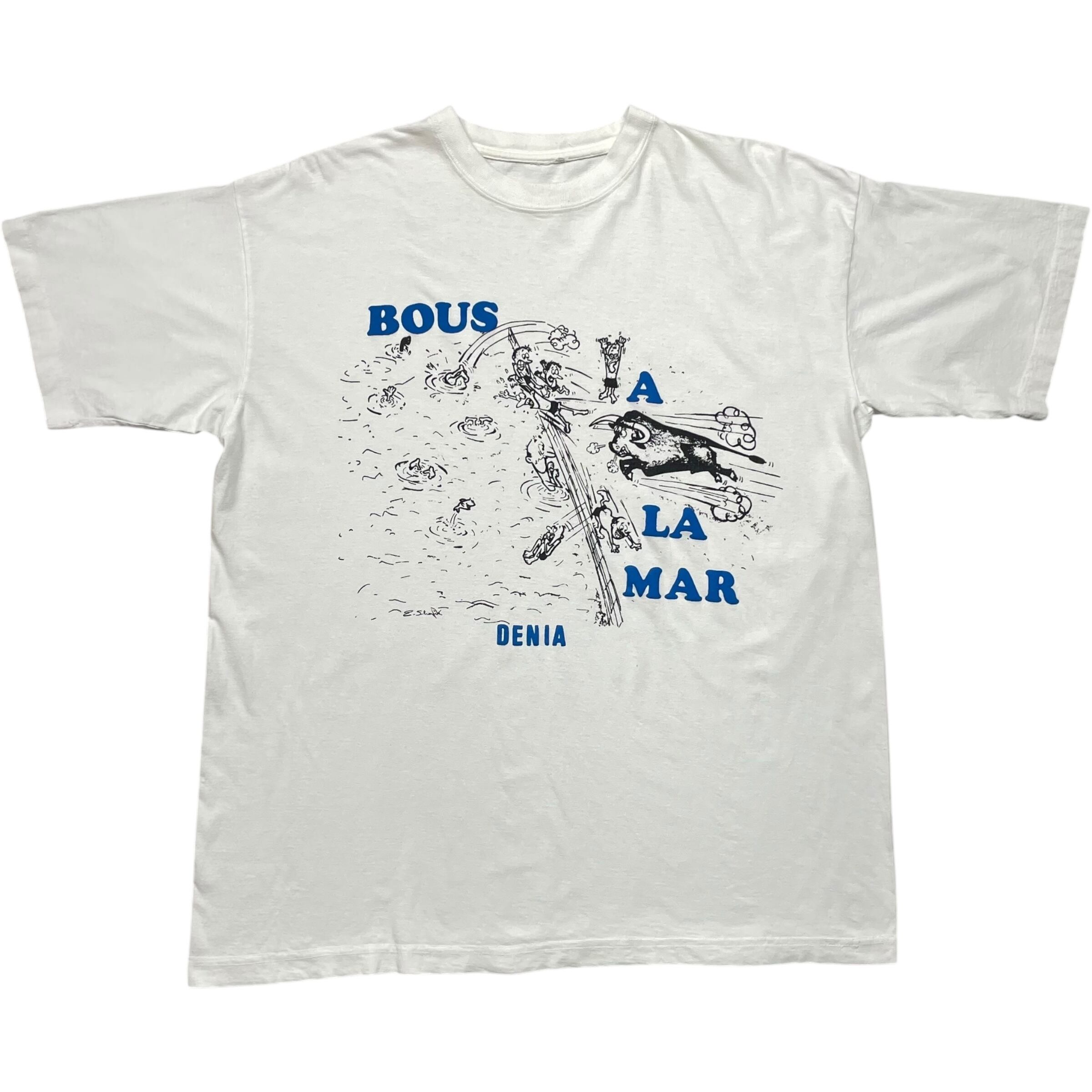 《L》 unknown Tシャツ スペインのデニアで開催される「Bous a la Mar」(海への雄牛)という伝統的な祭り プリント ホワイト no.8607