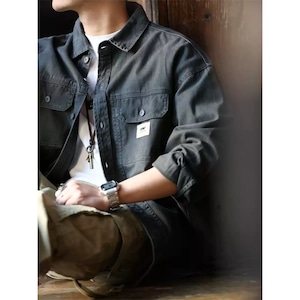 Front pocket design denim shirt P766