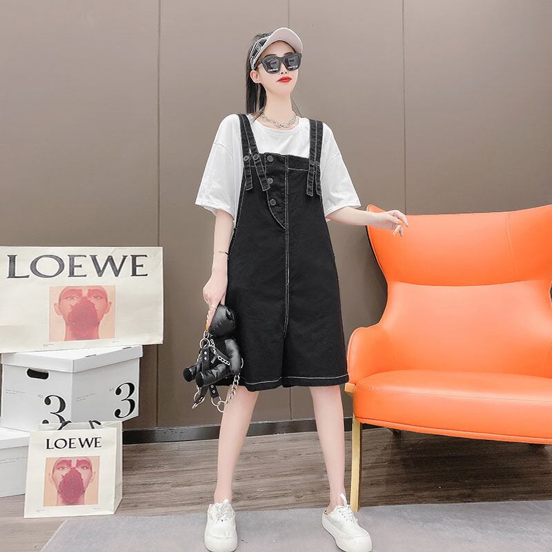 サマールーズラウンドネックプリント柄Tシャツ ボタンショーツ 大きめサイズ 夏物 ブルマー Oネック ミックスインファッション79218255824