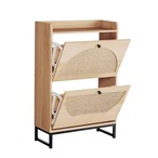 シューズラック ︱ ラタン扉 省スペース 靴収納 2段 スリム 北欧 玄関収納 木目 省スペース 靴箱