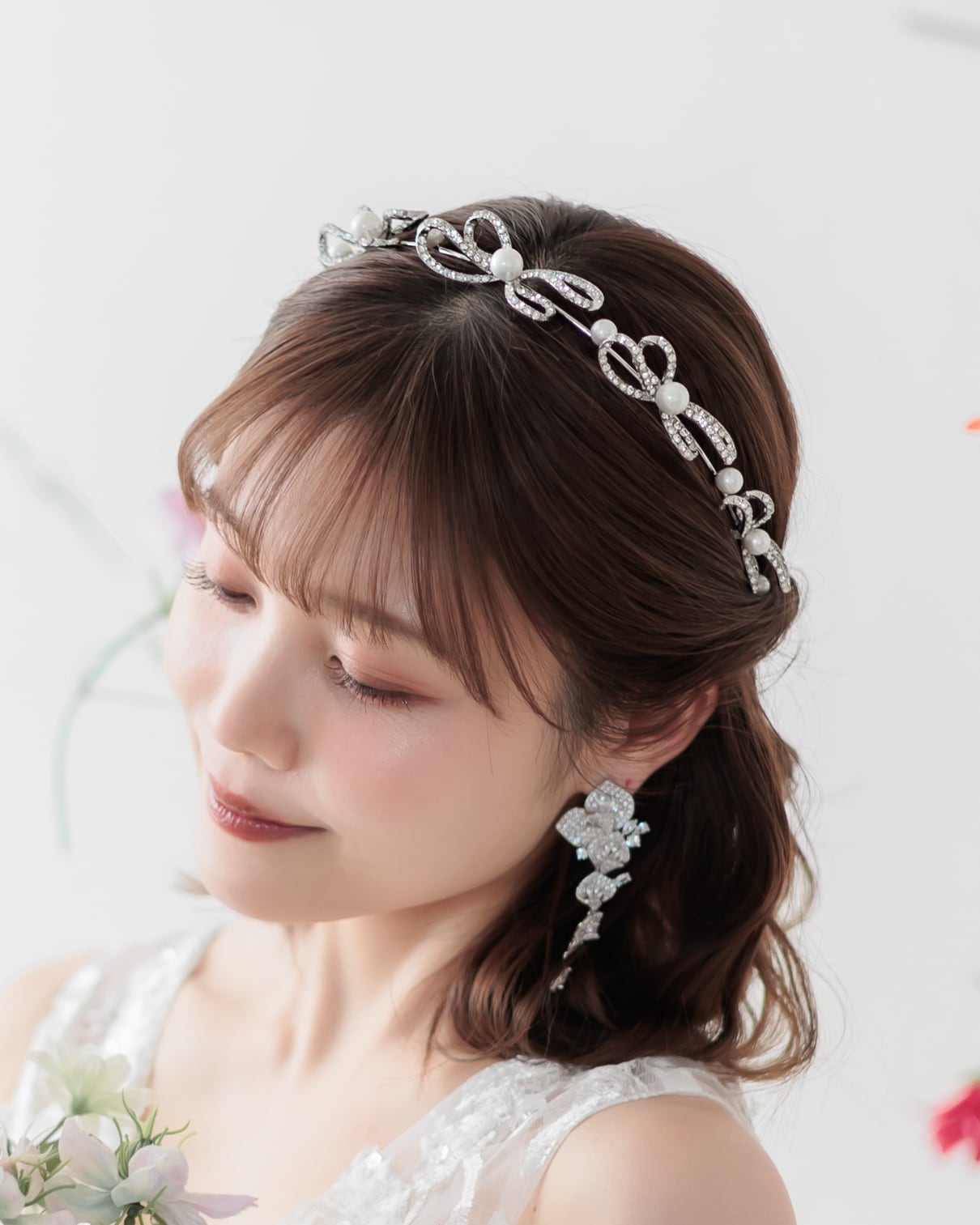 ブライダルパールリボンティアラカチューシャ【AH2511-06】