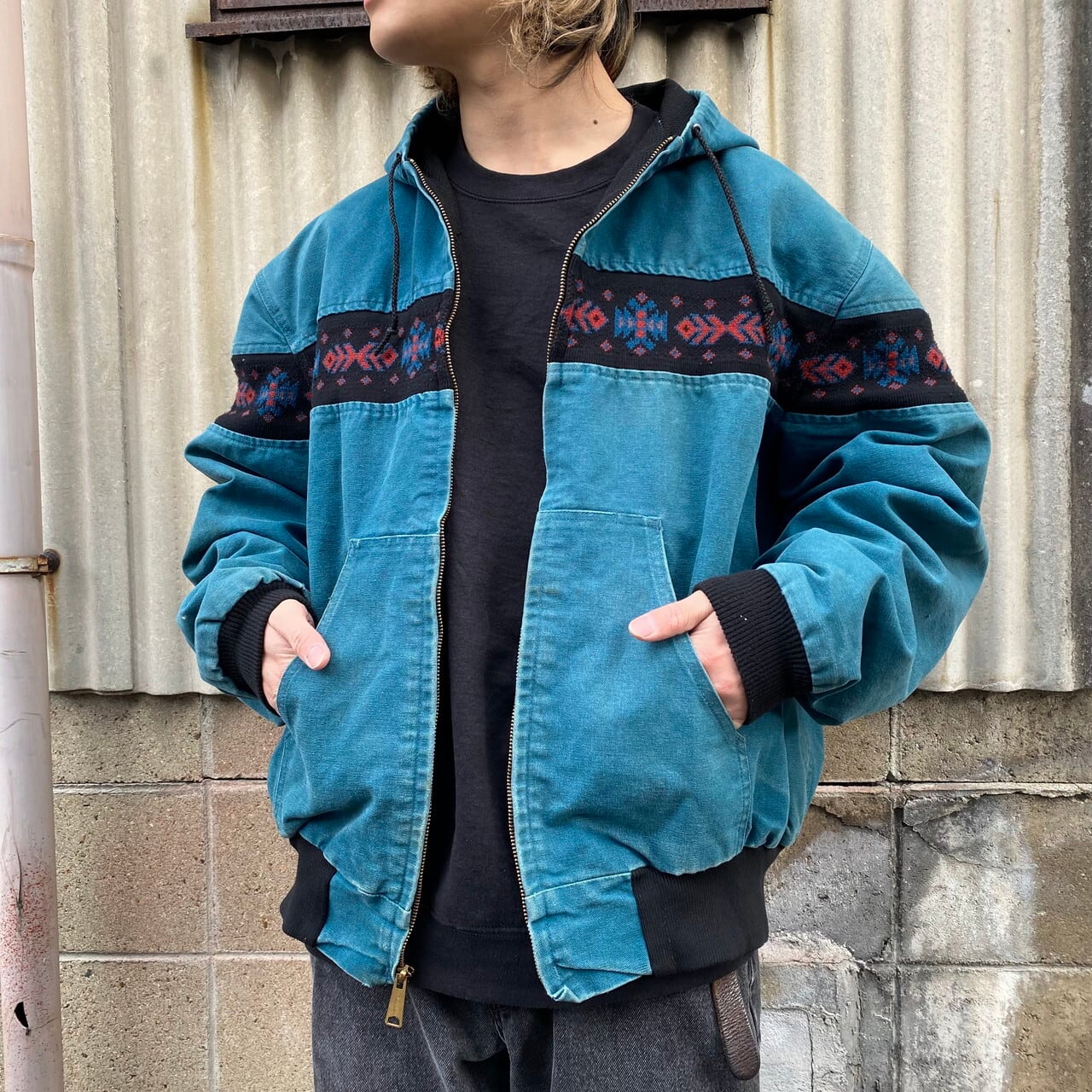 Carhartt パーカ ジャケット ネイティブ柄 エメラルド 90s USA製