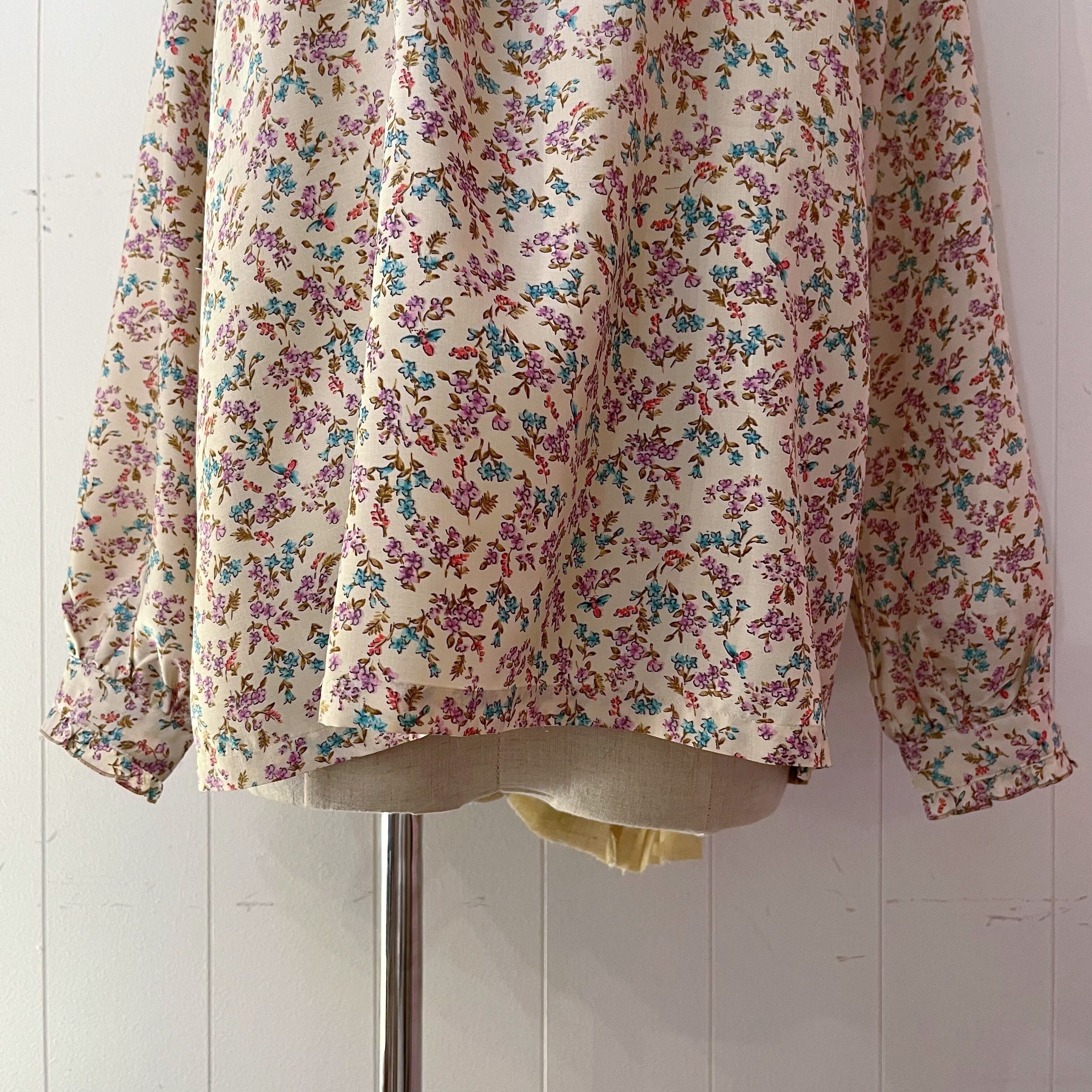 purple blue mini flower stand collar blouse