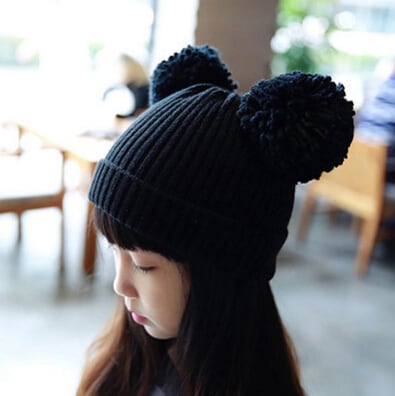 キッズ♡ポンポン付き☆ミッキー風ニット帽 | Nina Closet