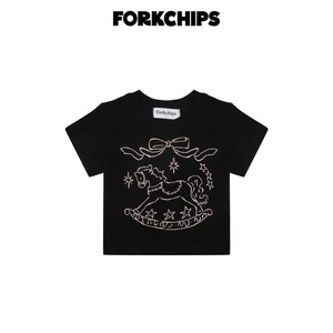[FORKCHIPS] Horse Embroidery T-shirt / [포크칩스] 홀스자수티셔츠