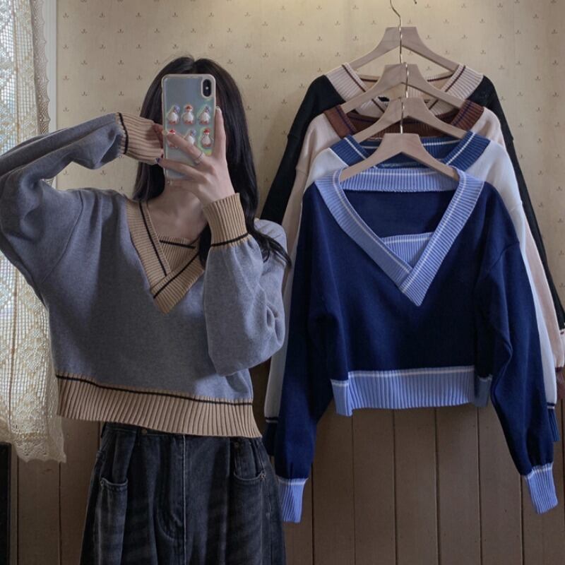 セーター スプリングオータム薄手スタイルスタンダードショートトップス レトロ 春物 秋物 1号婦人8670042131