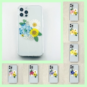 【自分で選べる！ほぼ全機種対応スマホケース❁】押し花スマホケース　NO.509  押し花＆レジン ノースポール 千鳥草  iPhone/Xperia/AQUOS/Galaxy等