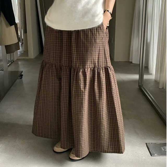 Check Tiered Skirt 2col W00312