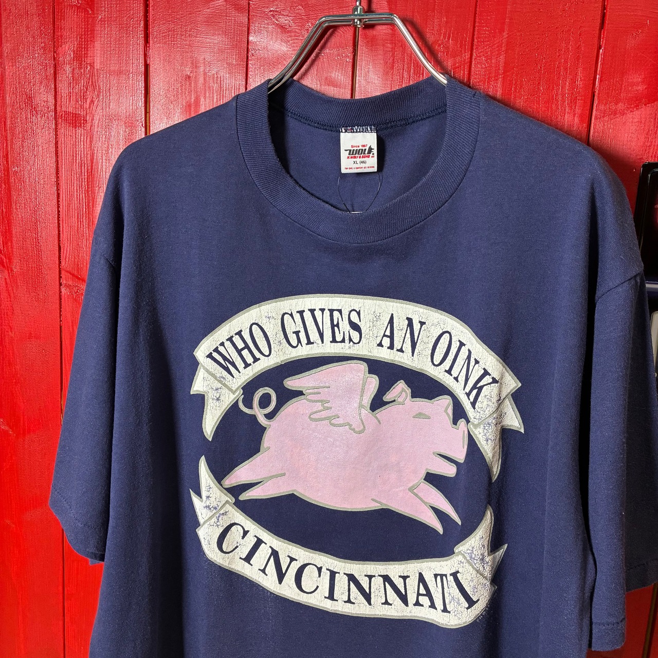 90s USA製 WOLF ヴィンテージTシャツ ネイビー ブタ