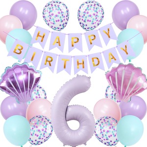 【在庫のみ】Lausatek バルーン 誕生日 6歳 風船セット HAPPY BIRTHDAY バースデー ガーランド バースデー 飾り付け 数字6 シェル 装飾 お祝い イベント 子ども 男の子 女の子 パープル