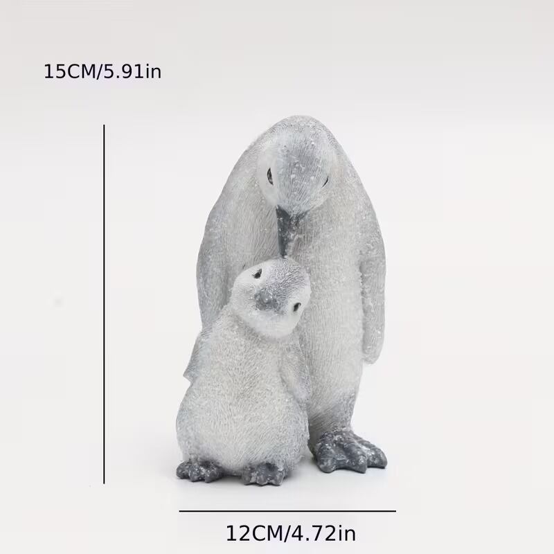 置物 オブジェ ペンギンの親子 グリッター シルバーグレー リアル