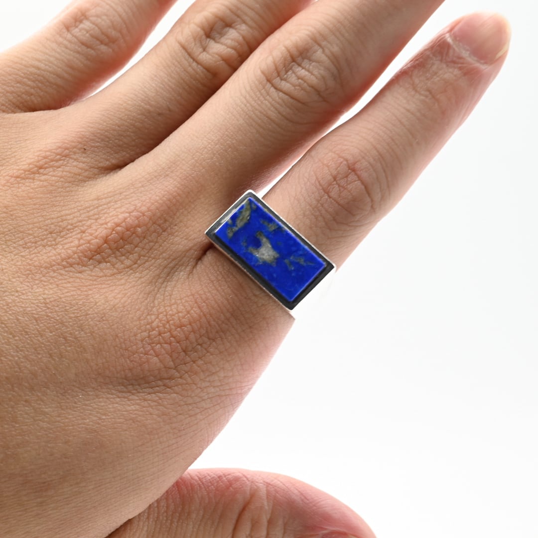 Lapis Lazuli Inlay Wide Rectangle Top Ring #19.0 / Denmark