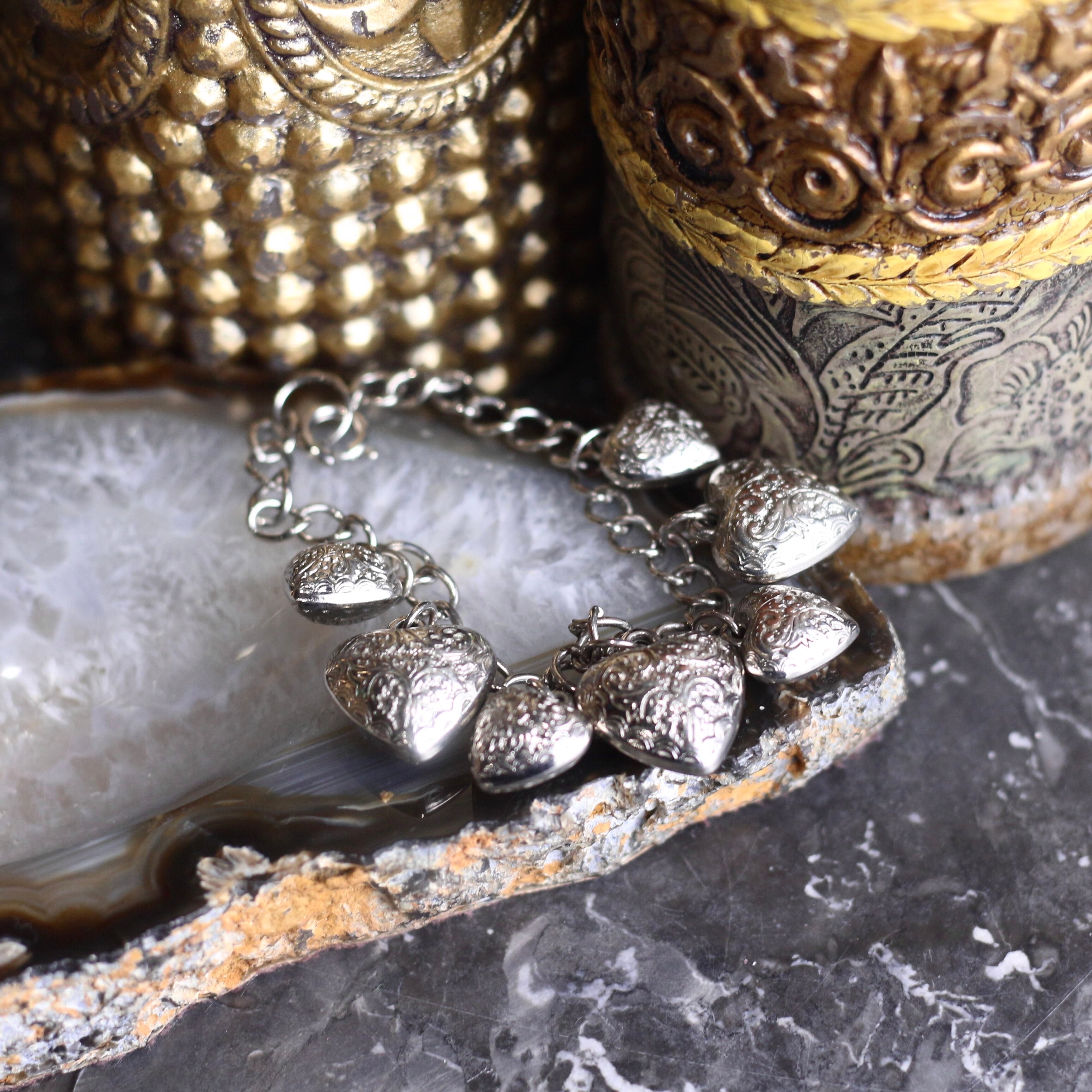 ヴィンテージ シルバーブレスレット　ハートチャーム USA VINTAGE HEART CHARM DESIGN CHAIN BRACELET/アメリカ古着ハート