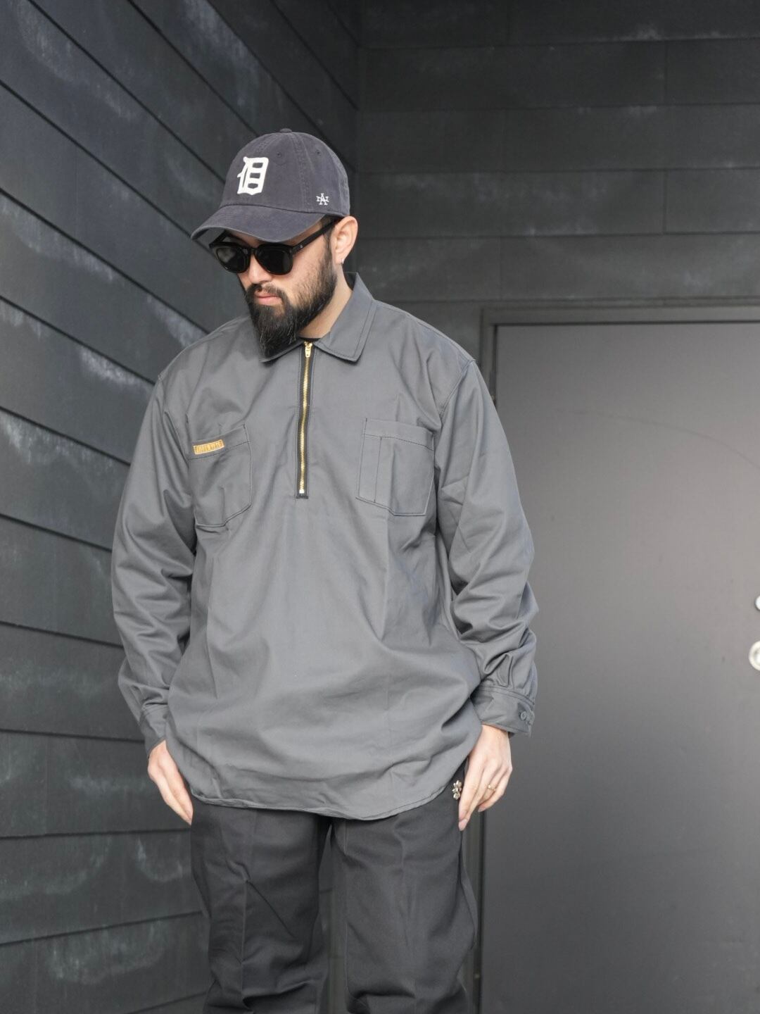 PRISON BLUES プリズンブルース【Long Sleeve Half Zip Work Shirt