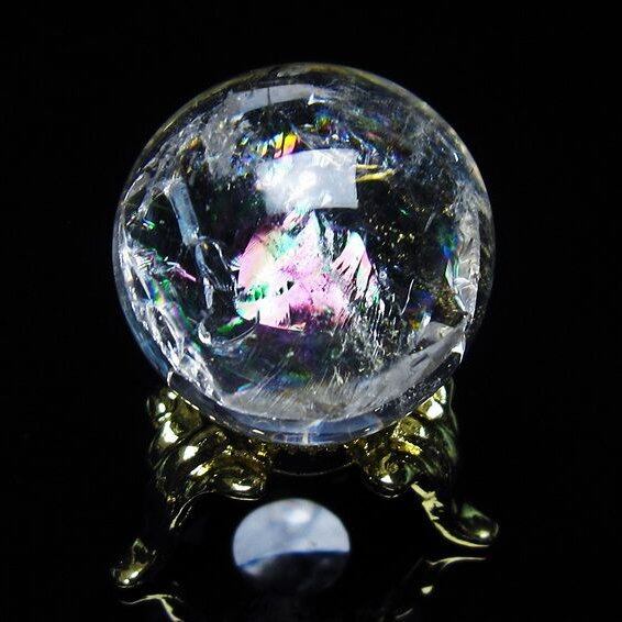 アイリスクォーツ 水晶 丸玉 虹入り 27mm 水晶玉 置物 スフィア 141-6940