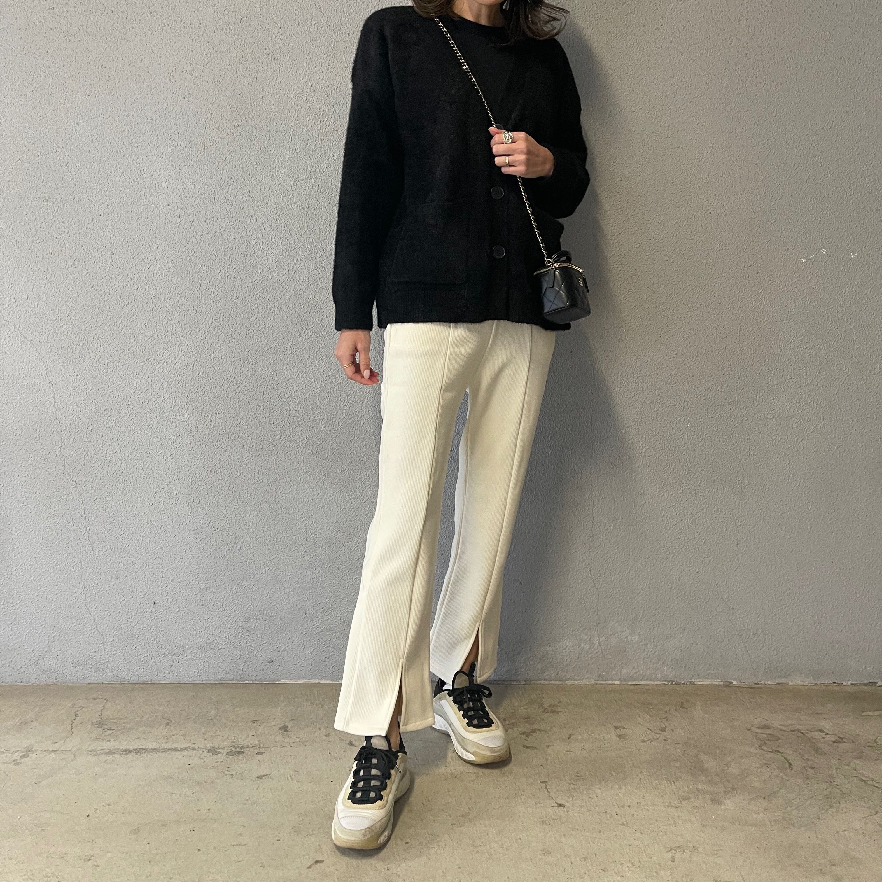 ◆即納◆裏起毛ぬくぬくフロントスリットリブパンツ(ご注文から1-4営業日でお届け)