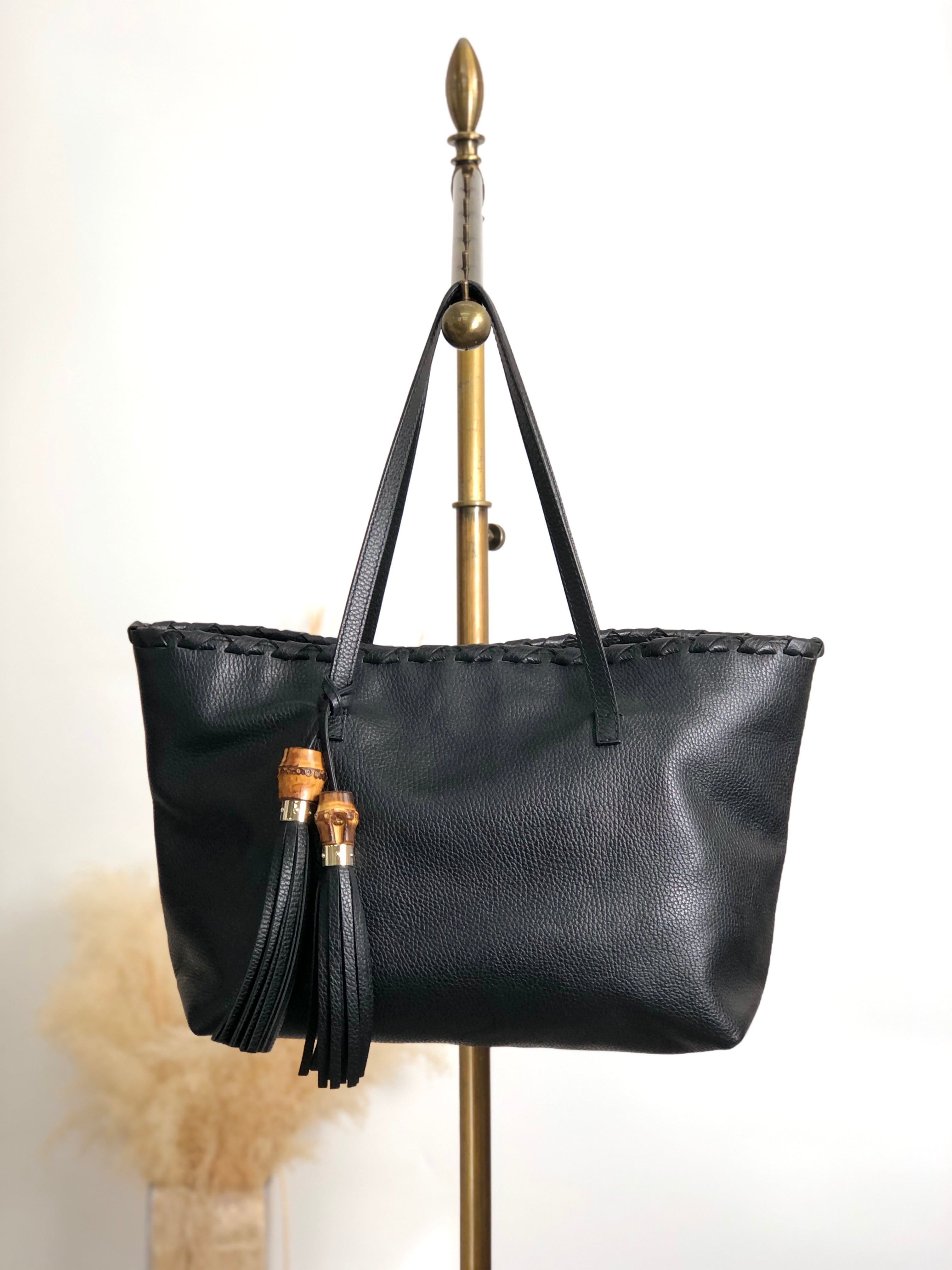 GUCCI グッチ トートバッグ ブラック バンブー レザー vintage ヴィンテージ オールド 5j436w