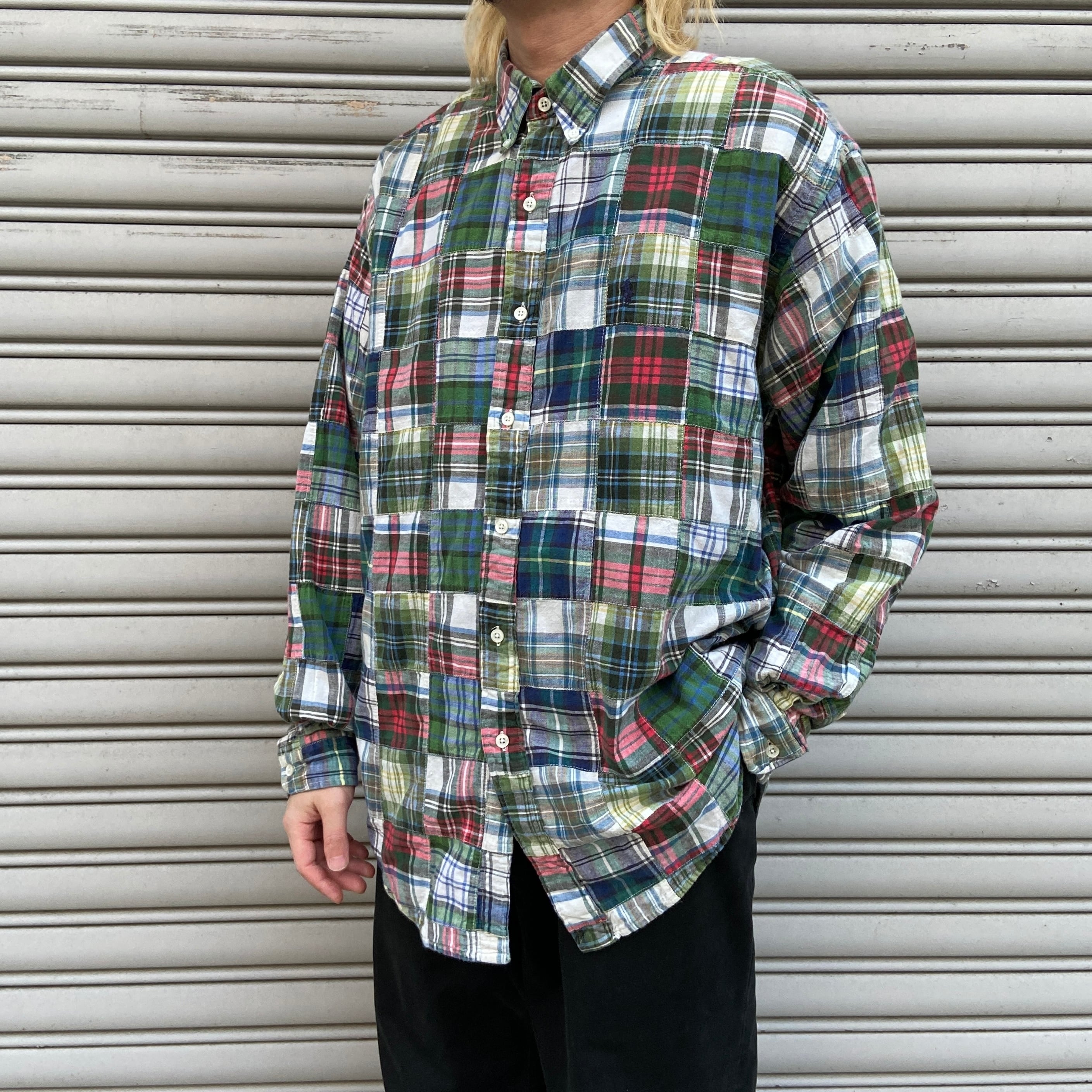 90s ラルフローレン BLAIRE チェック柄パッチワークシャツ L | 古着屋 Uan
