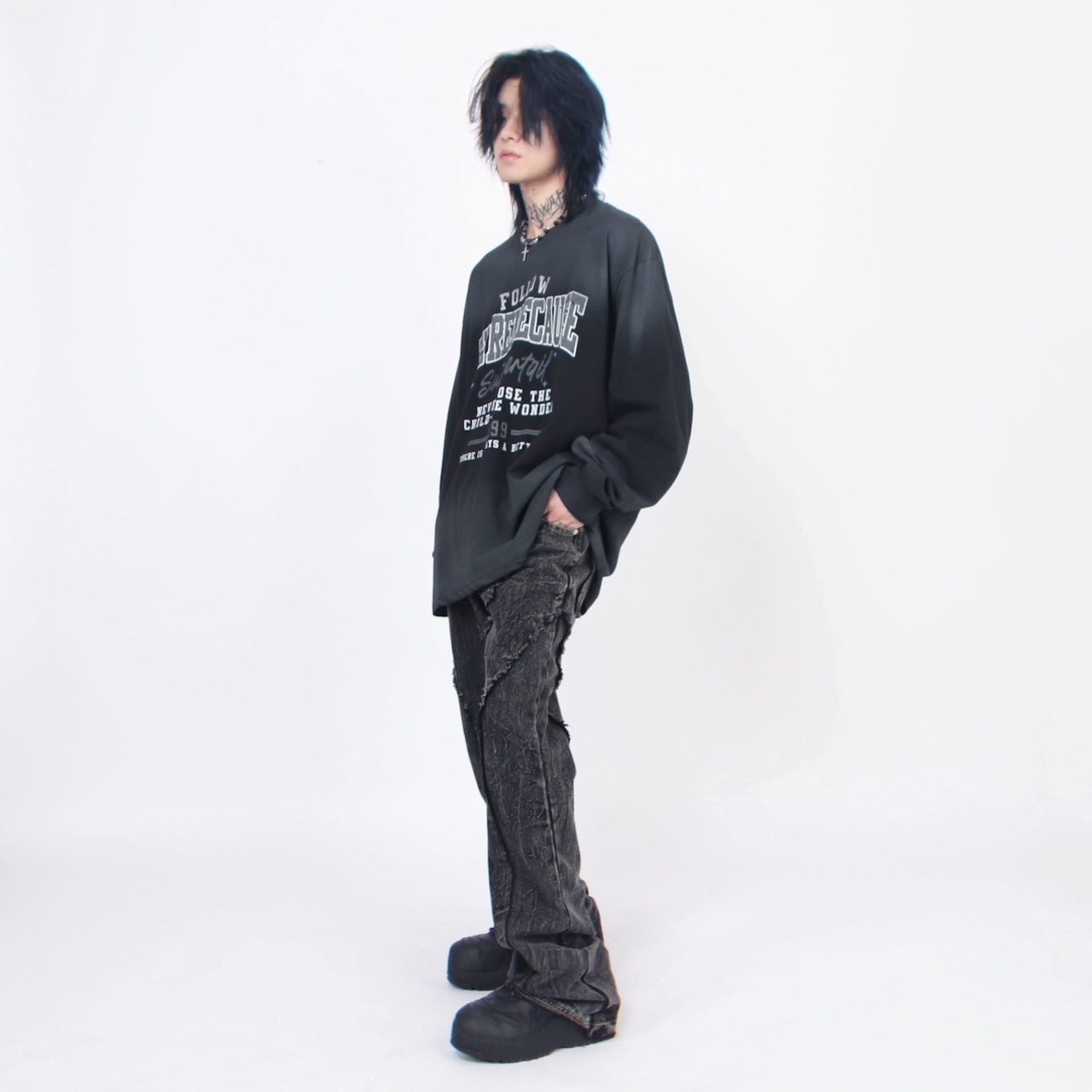 VINTAGE ストリート スプレーペイント ロングTシャツ T266