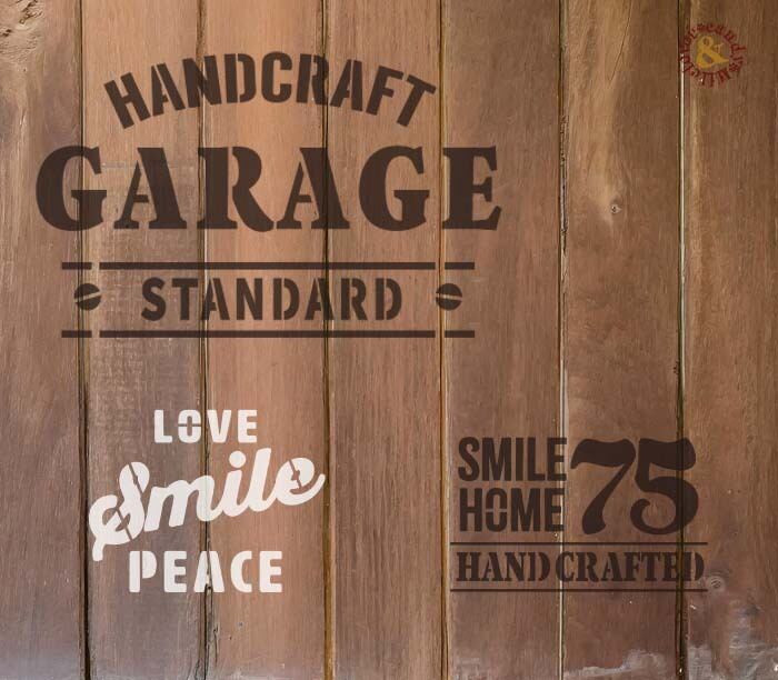 楕円形回転テーブル　リメイク　男前　ガレージ　USA ステンシルロゴ ステンシルシート ガレージスマイル 「75・GARAGE・ SMILE 3種セット