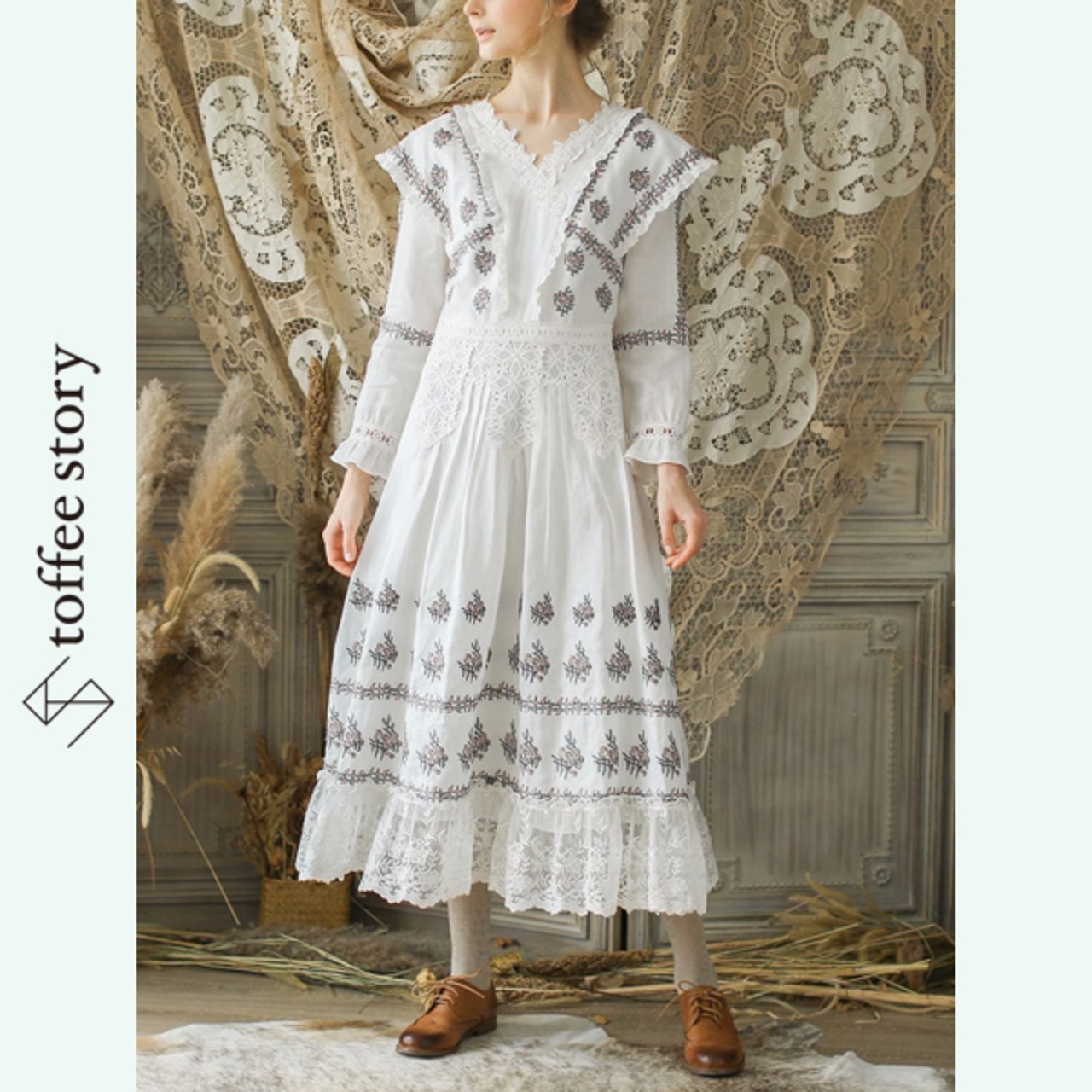 フォークロアヴィクトリアン：繊細レースのイノセントワンピース Y0185