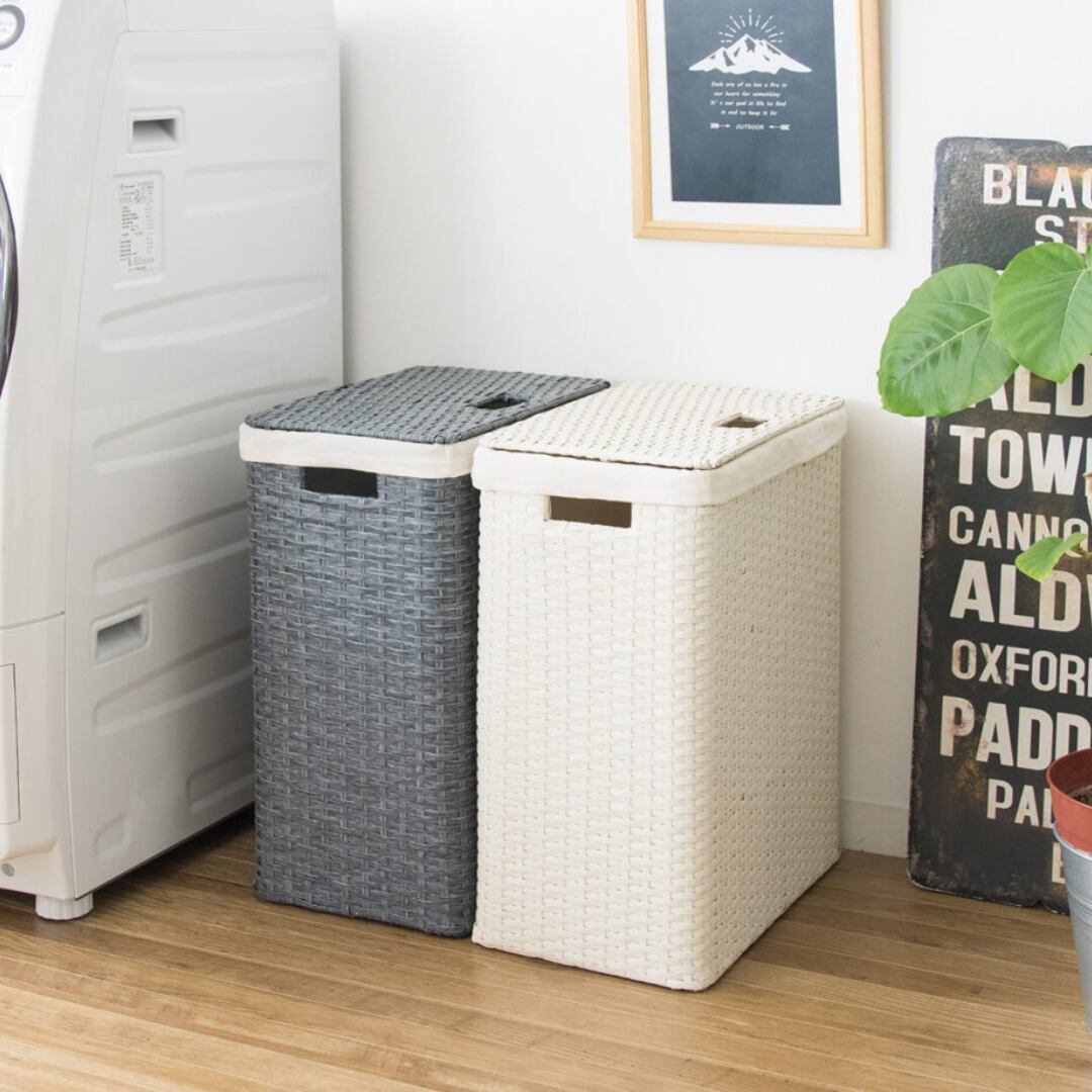 ランドリーバスケット 洗濯かご ボックス ふた付きチェスト 大容量ラック  省スペース ラタン  2701