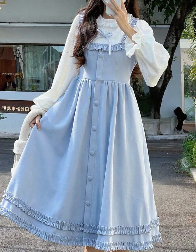 フェイクツーピースロマンチックフリルワンピース（2 colors)　25W08253