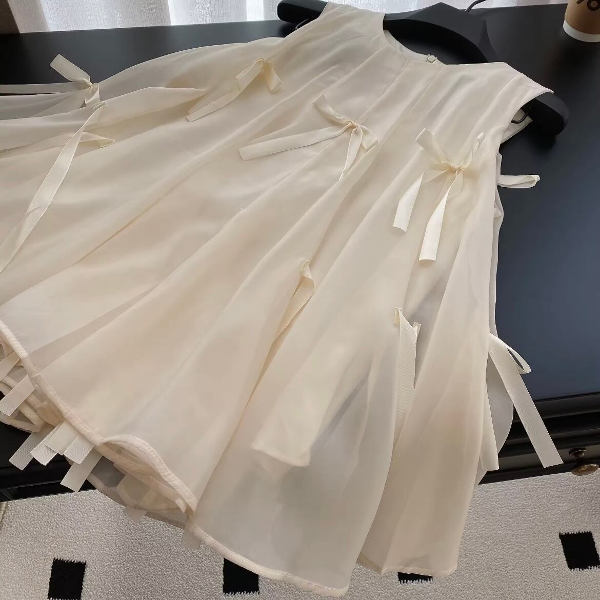 ribbon flare sleeveless tops