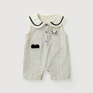 【BABY】パンダストライプロンパース