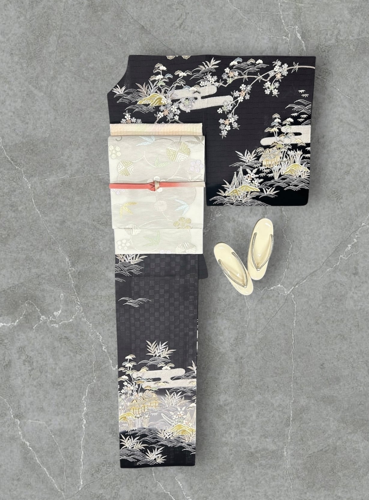 名古屋帯 ミンサー織 練色×瑠璃色 長さ378cm Q3124 | 着物 ひょうたん堂