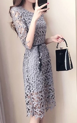 ☆送料無料★11号位(L)☆五分袖レース仕様の美しいワンピース(OPN5601)