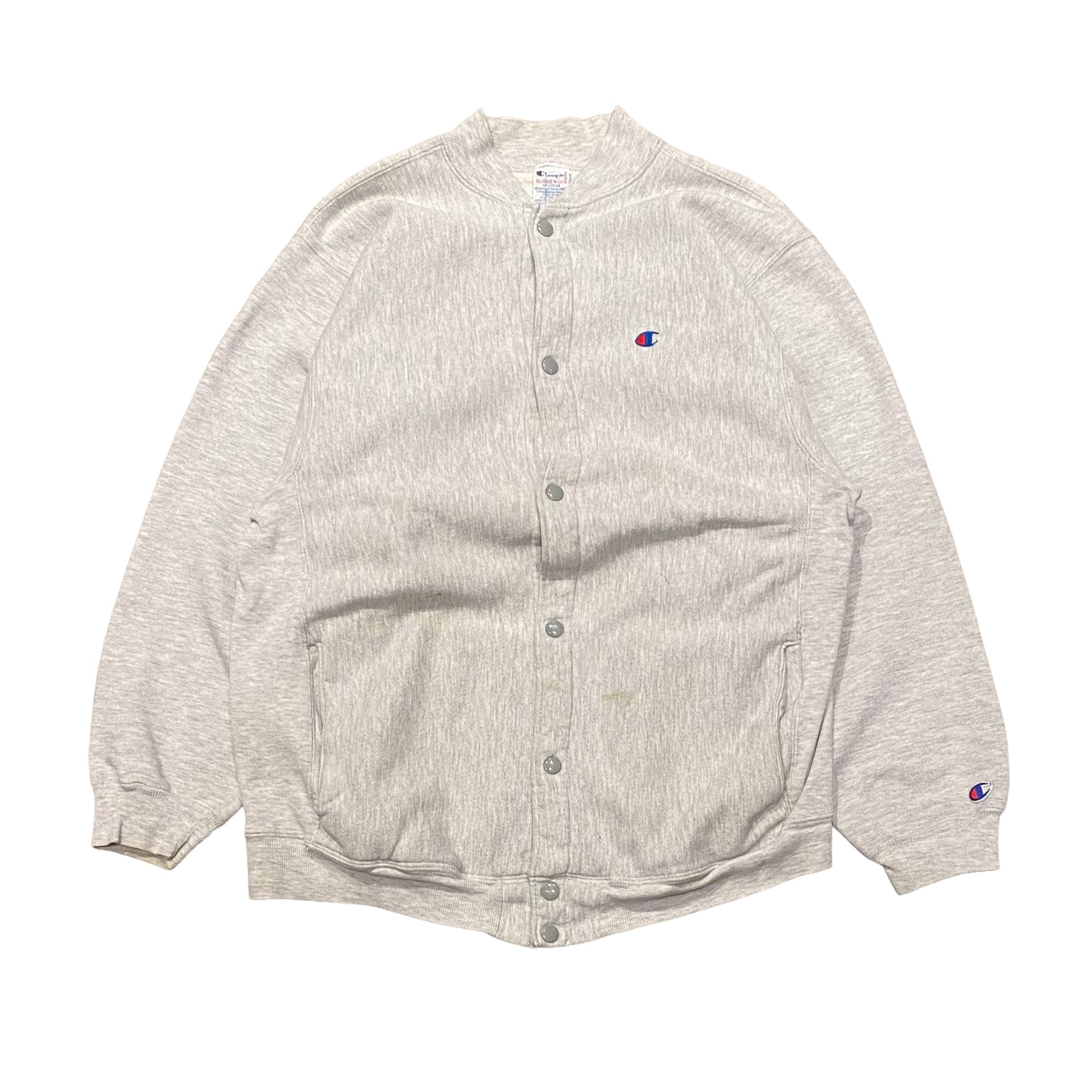 90's USA製 Champion Reverse Weave Snap Sweat Cardigan XL / チャンピオン リバースウィーブ  刺繡タグ フルスナップ カーディガン スウェット グレー 目付き 無地 古着 ヴィンテージ