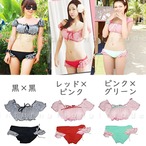 レディース 水着 ギンガムチェック パフスリーブ 体型カバー 可愛い おしゃれ フリル ビキニ ガーリー レトロ 2点セット セパレート 大人可愛い 海 プール リゾート 温泉 撮影 映え トレンド 夏   w436