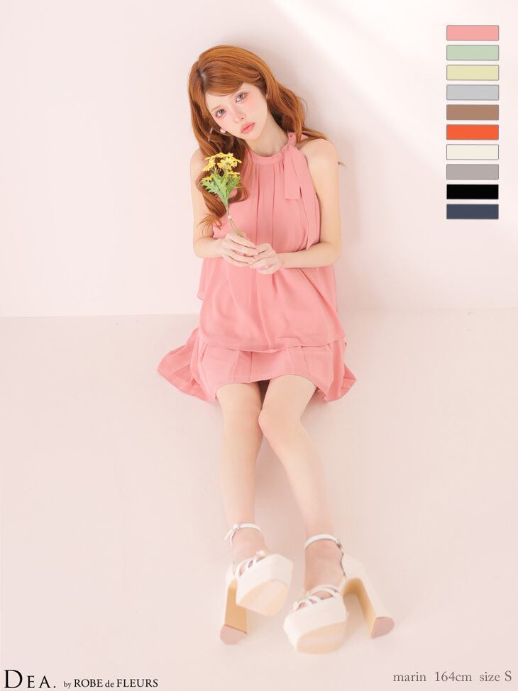 ノースリーブベルトデザインチュールミニキャバドレス(DE3444) | Dress