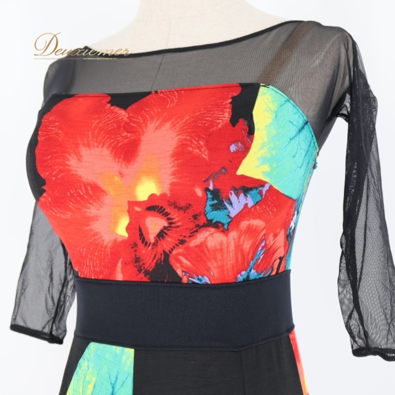 社交ダンス 衣装 ジャンティ gentil ワンピース ドレス ブラック系 レッド系 グリーン系 黒 赤 緑 伸縮 ストレッチ ダンス パーティ 発表会 花柄 おしゃれ 女性用 エレガント フラワープリント 薄手 スタイリッシュ 競技 マルチカラー