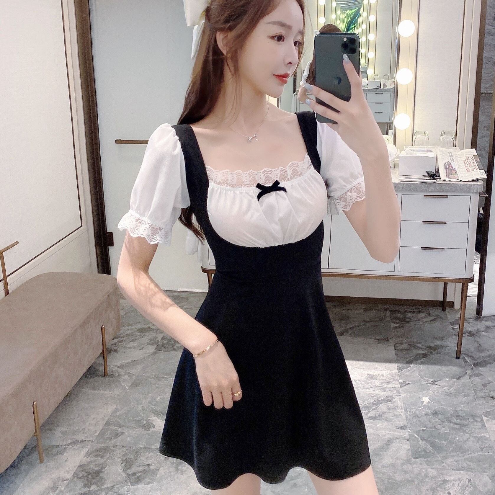 【新作】【送料無料】 インターネット有名人のアンカー服女性生放送フォトジェニックな服気質セクシーなスーパー妖精甘い新しい夏のドレス 0249862699827