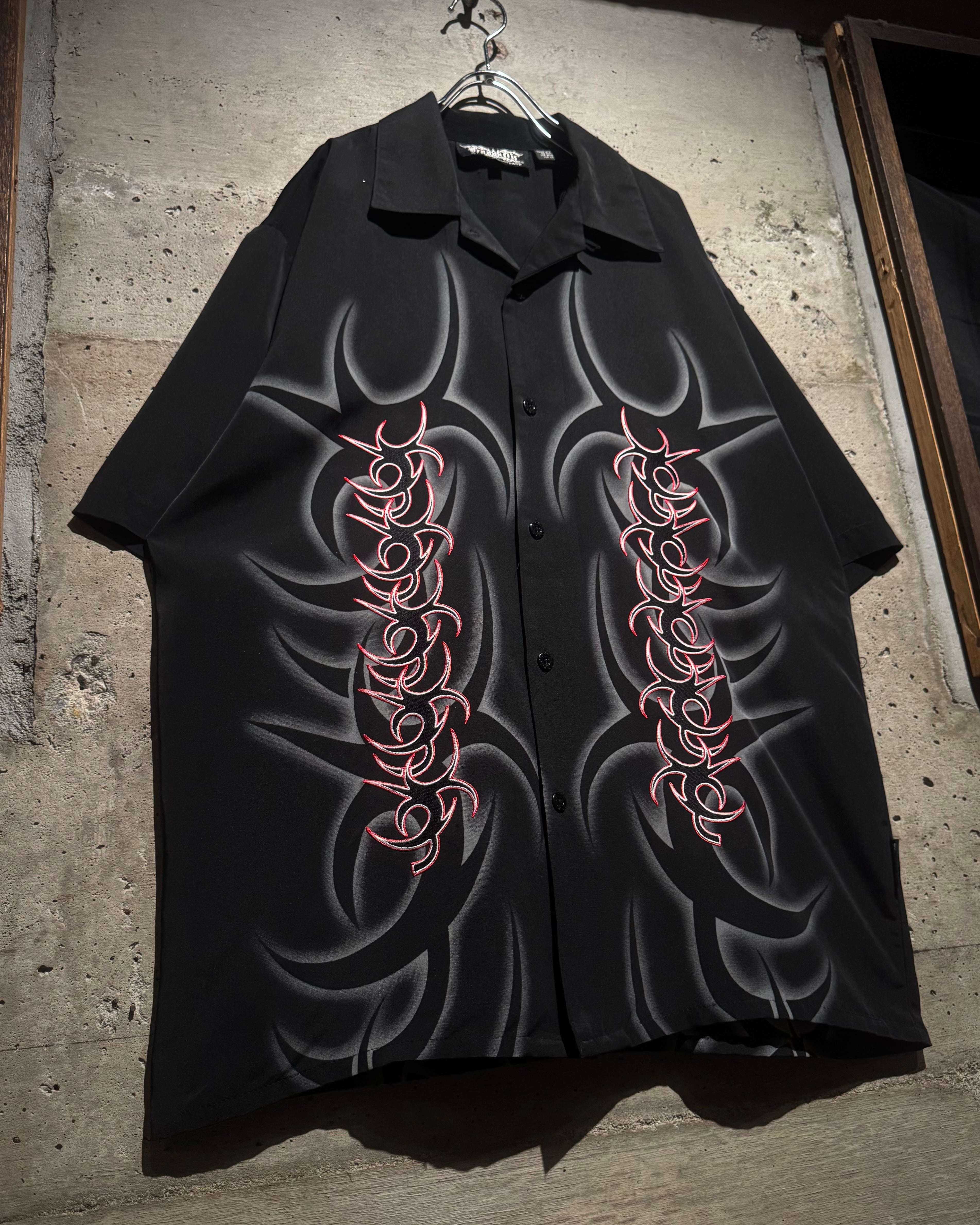 Caka】Tribal Design Vintage Loose S/S Open Collar Shirt | Caka